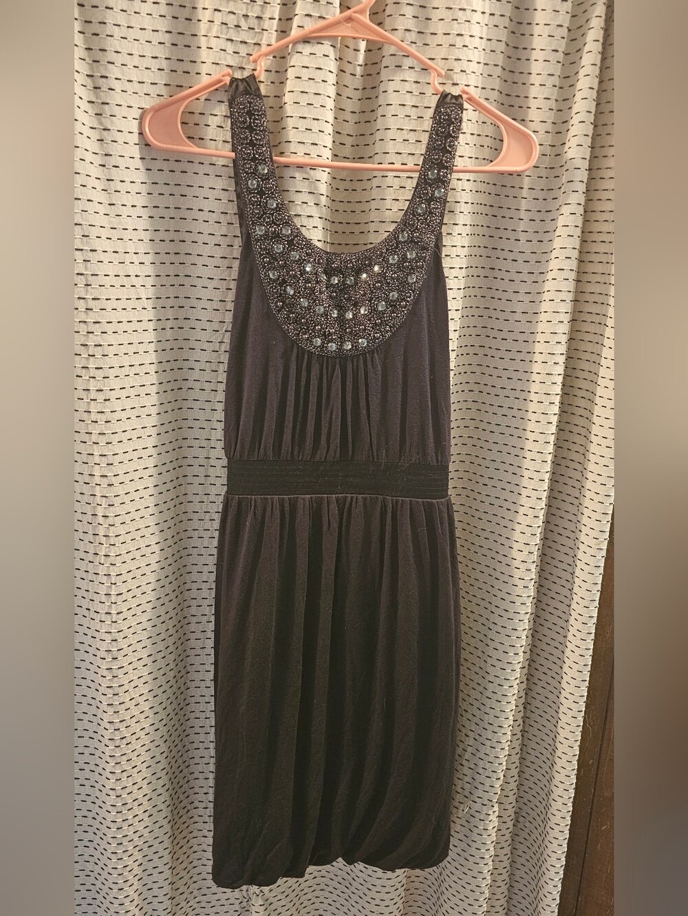 Embellished Dark Grey Mini Dress with Scoop Beaded Yoke
